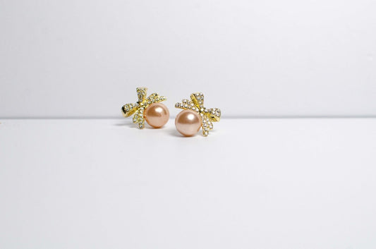 Ribbon Pink Pearl Earring - Alegant